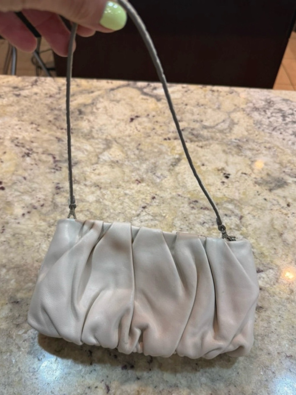 STAUD Cream Leather Bean Bag Convertible Shoulder Clutch